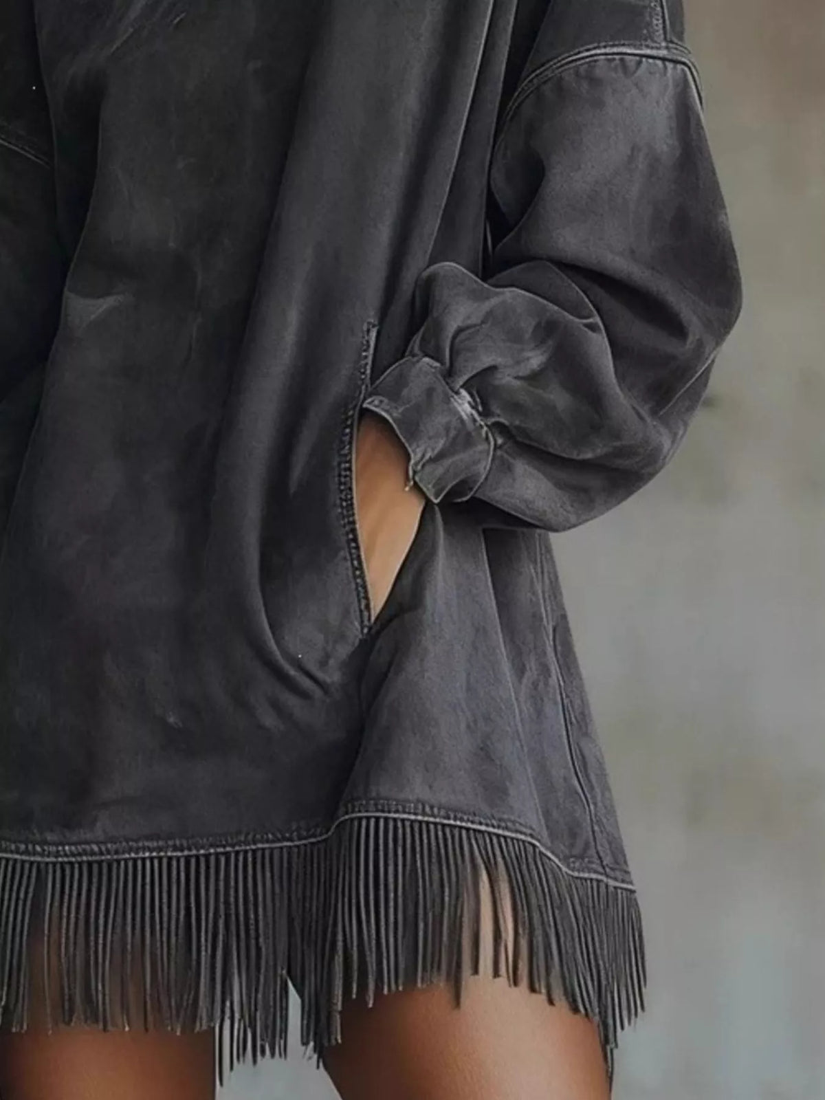 Suede Mock Neck Fringed Mini Dress (4)