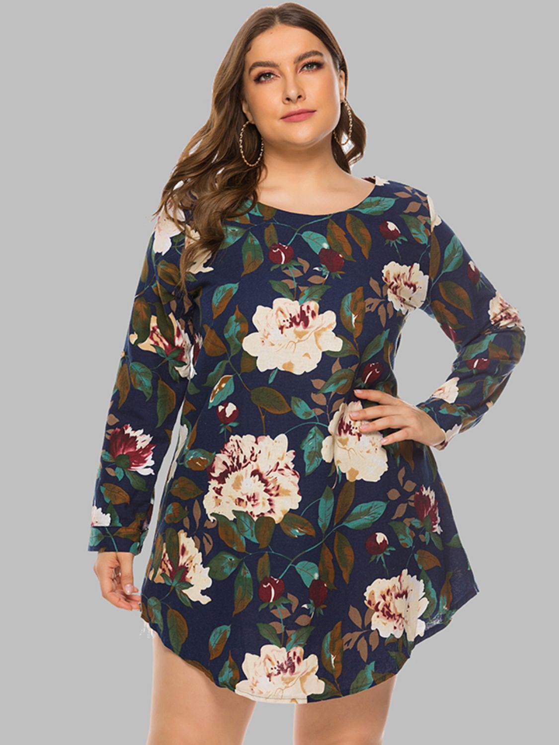 Full Size Floral Long Sleeve Mini Dress (5)