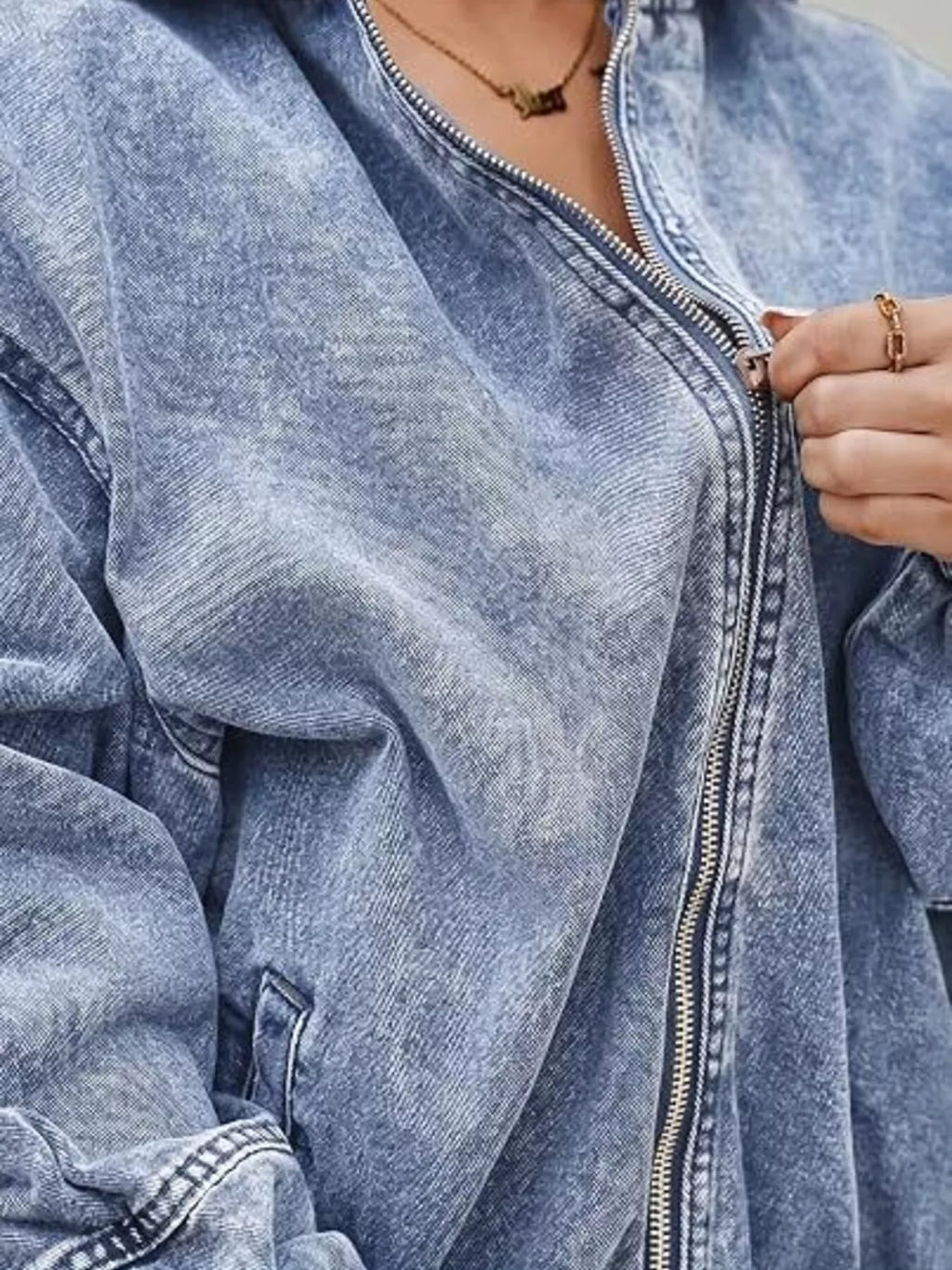 Vintage Washed Zip Up Hooded Denim Jacket (7)