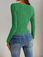 Textured Round Neck Long Sleeve Top (12)