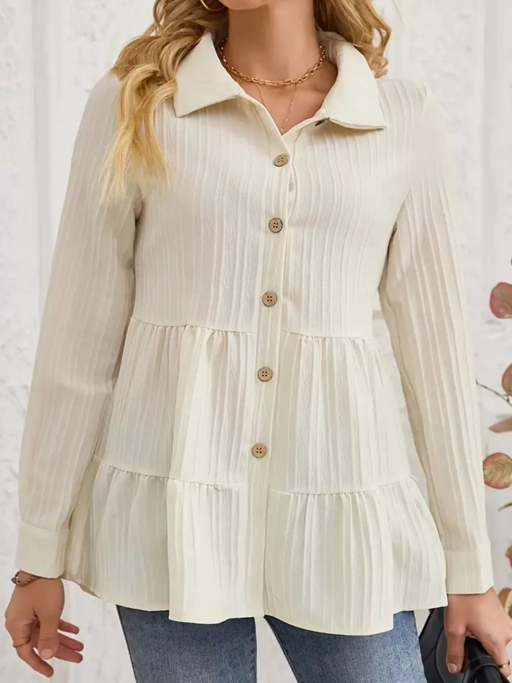 Button-down Long Sleeve Tiered Shirt (7)