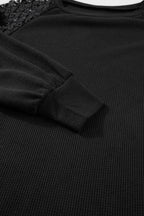 Lace Detail Round Neck Lantern Sleeve Top (11)