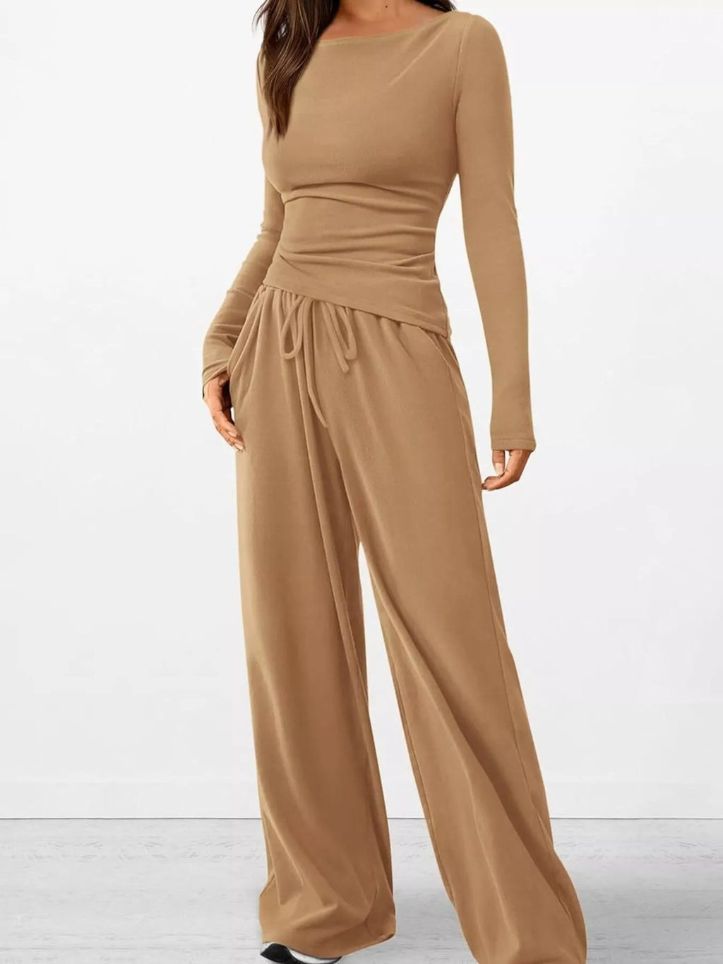 Long Sleeve Top Wide Leg Pants Set (10)
