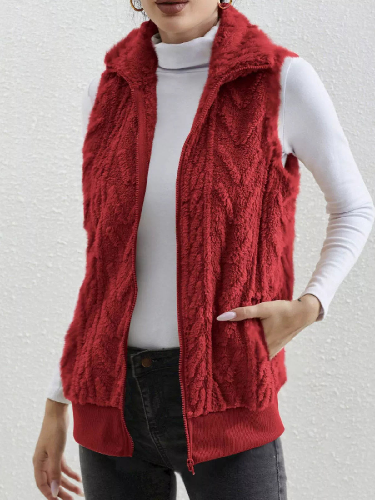 Full Size Cozy Faux Fur Zip-up Vest Coat Plus (16)