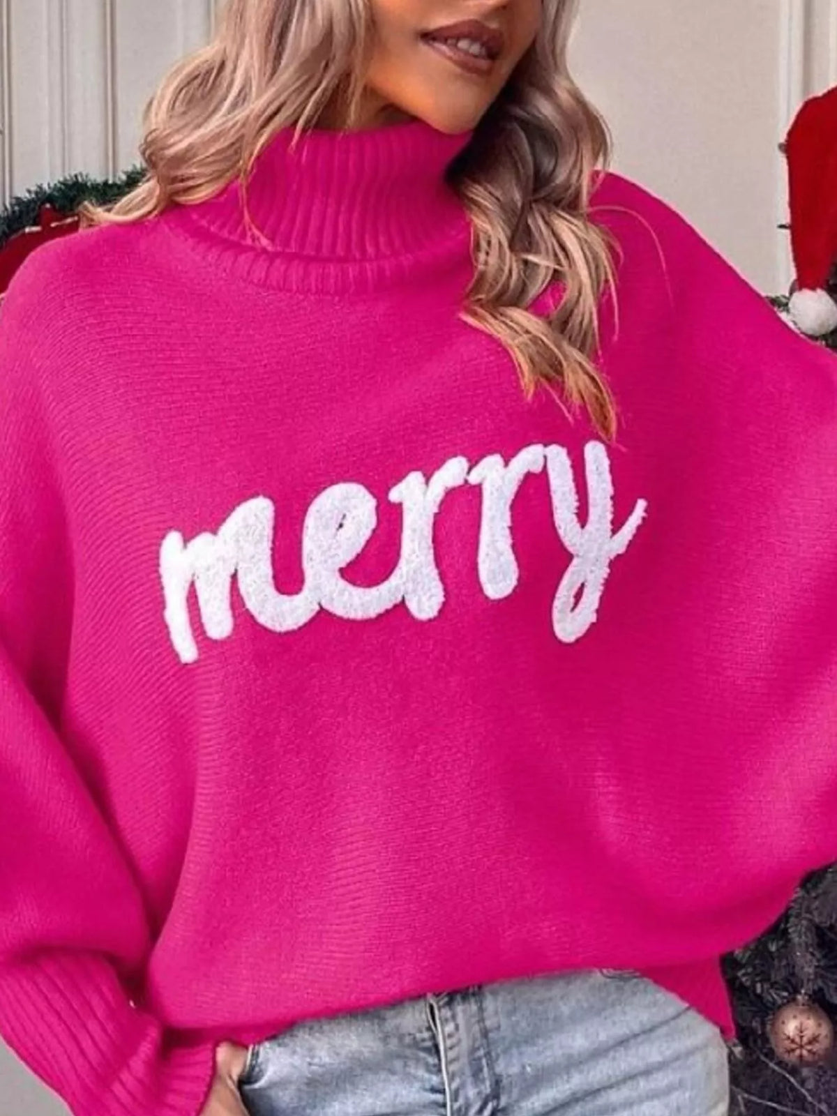 Merry Turtleneck Long Sleeve Christmas Sweater (16)