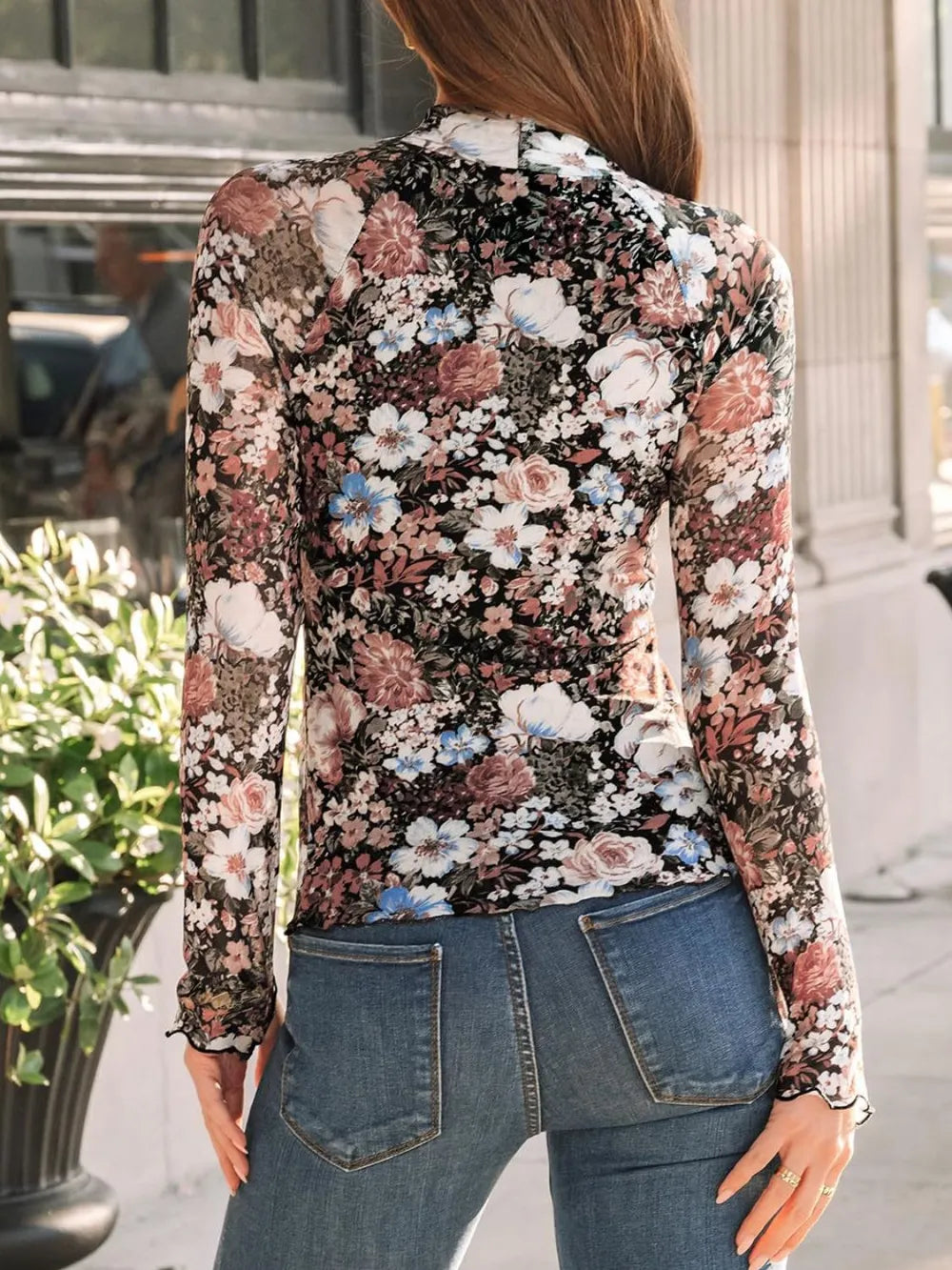 Floral Mock Neck Long Sleeve T-shirt (5)