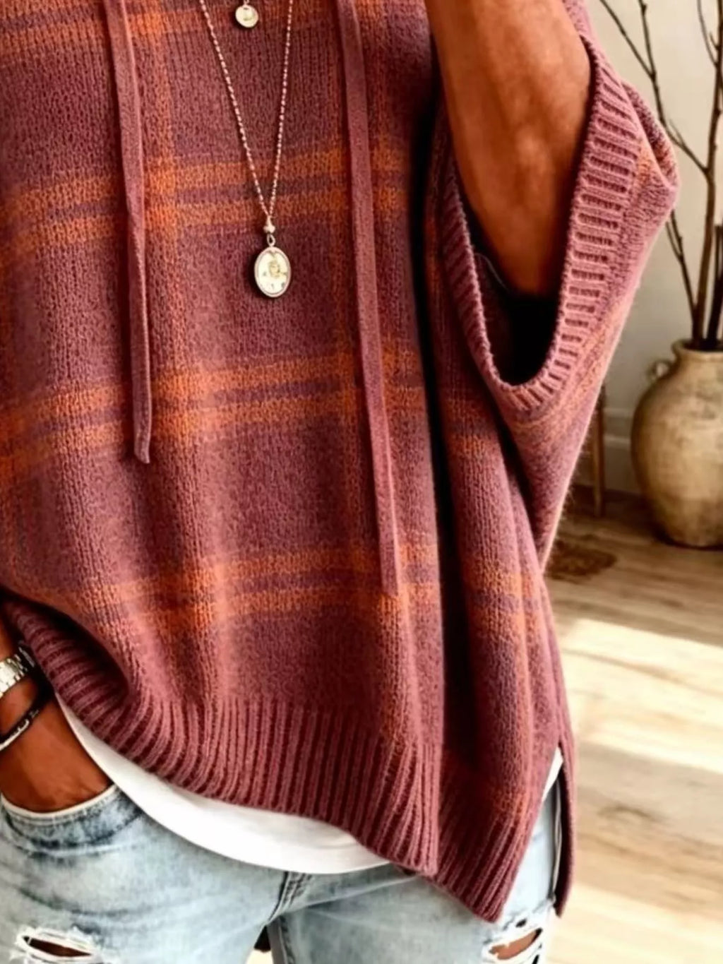 Plaid Hooded Knit Sweater (8)