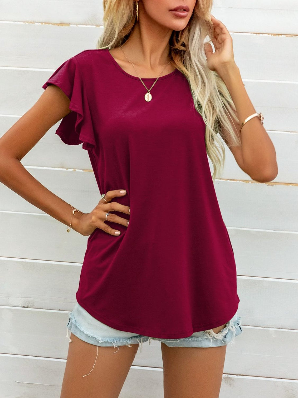 Round Neck Butterfly Sleeve Top (3)