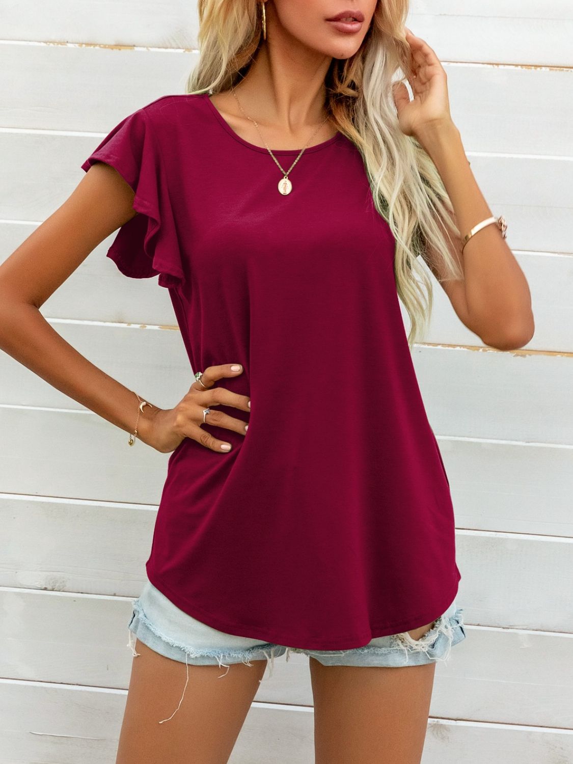 Round Neck Butterfly Sleeve Top (3)