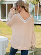Contrast Spliced Lace V-neck Top (6)