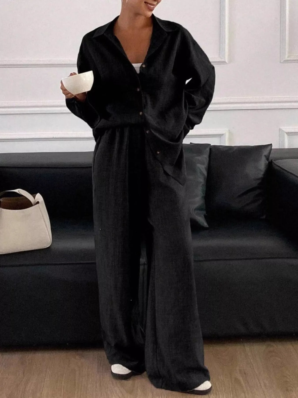 Button-down Shirt Wide-leg Pants Set (13)