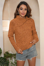 Asymmetrical Neck Long Sleeve Pullover Sweater (6)