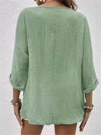 Full Size Casual V-neck Button-down Blouse Plus (5)