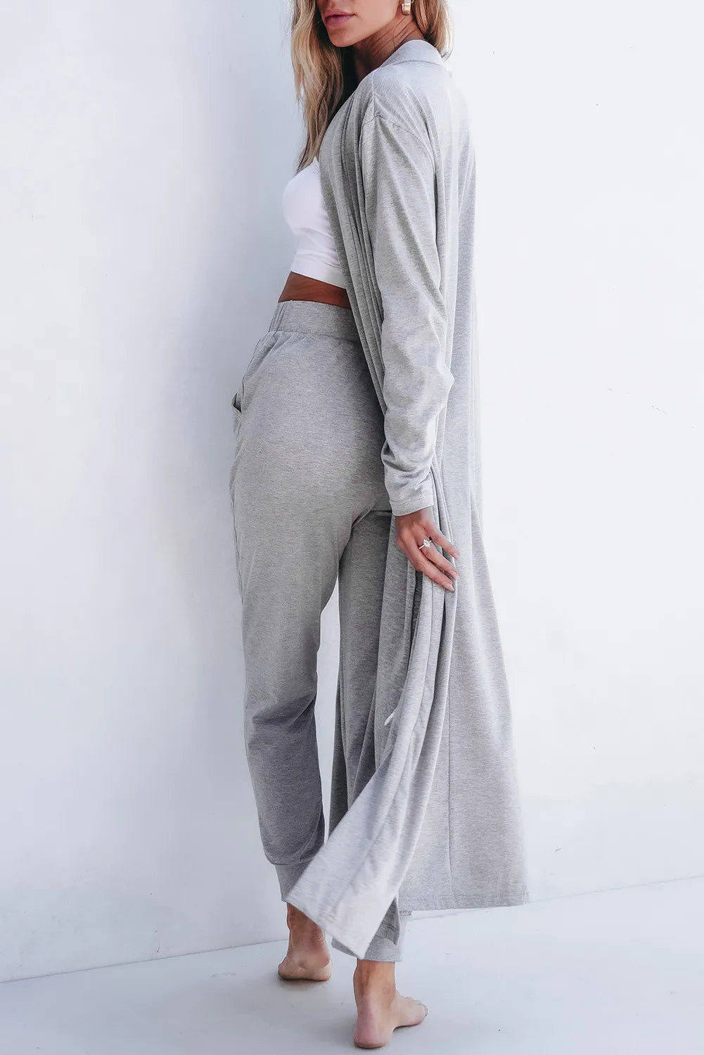 Open Front Long Sleeve Cardigan Pants Lounge Set (3)