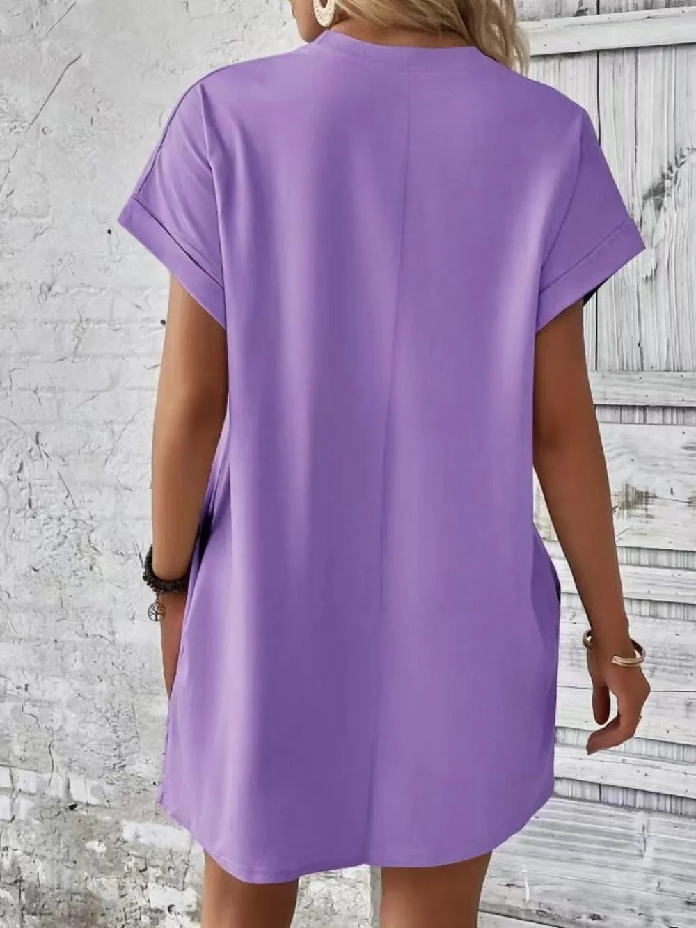 Pocketed Round Neck Short Sleeve Dress (23)