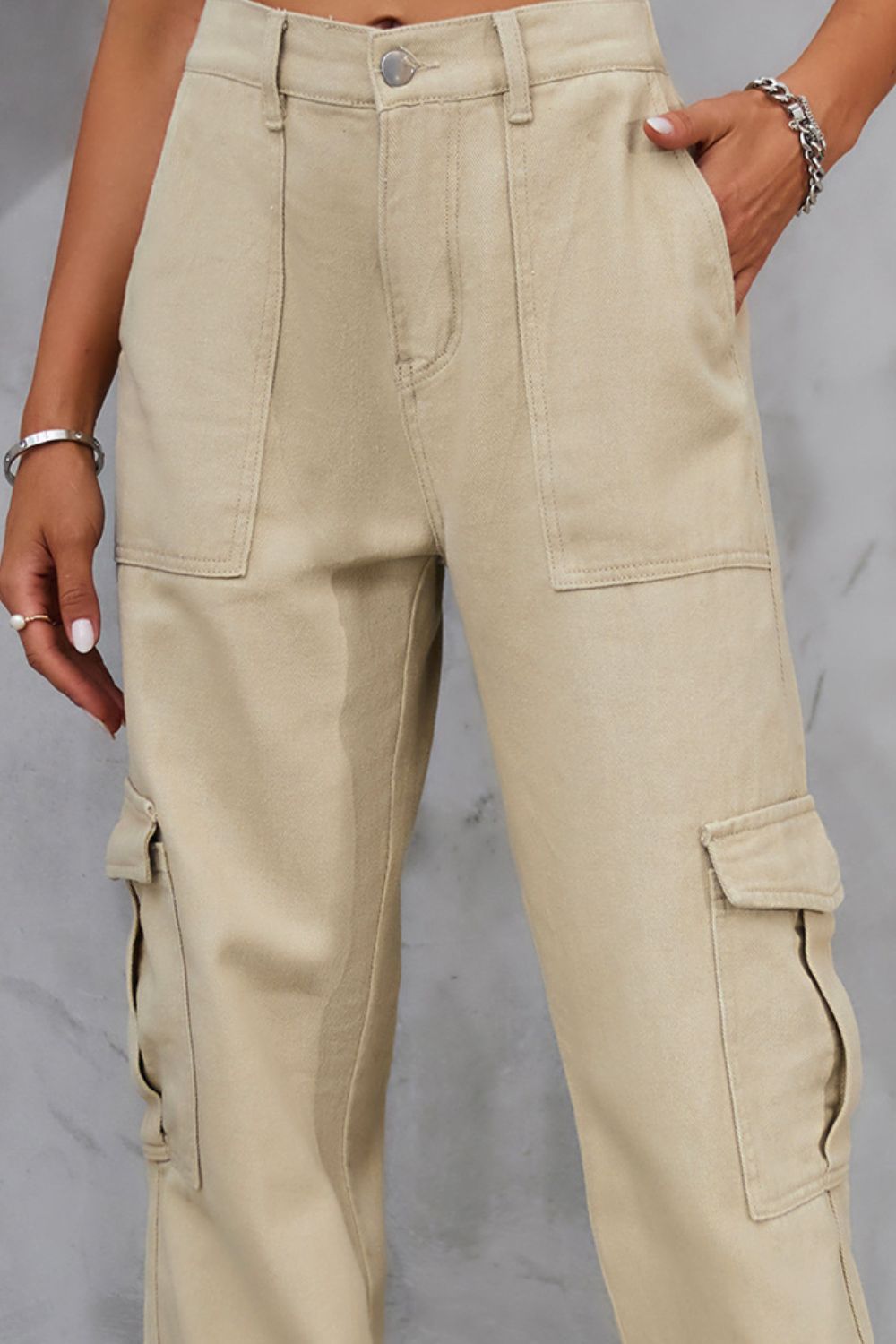 Buttoned High Waist Jeans Pockets (15)