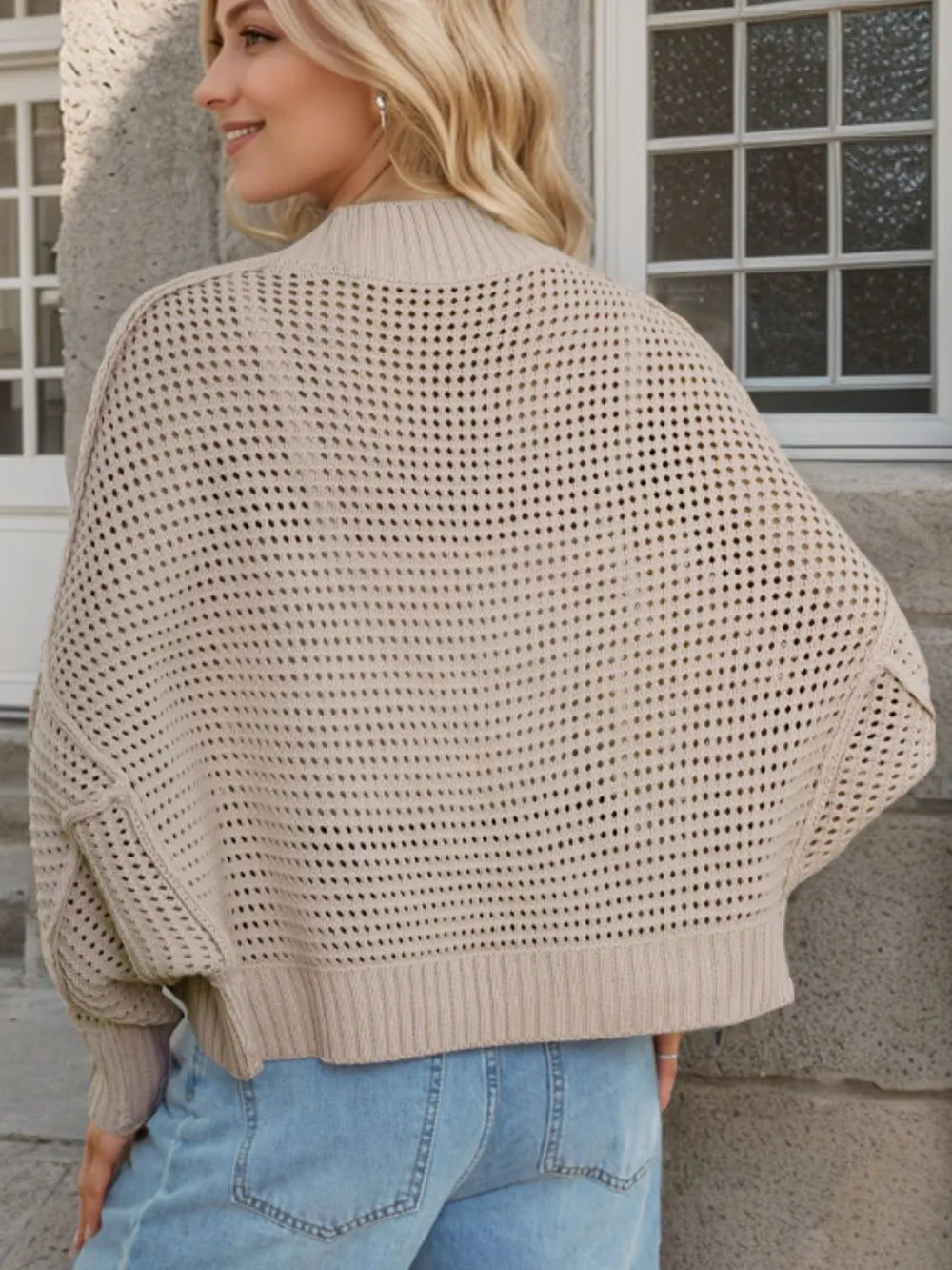 Openwork Open Front Long Sleeve Cardigan (2)