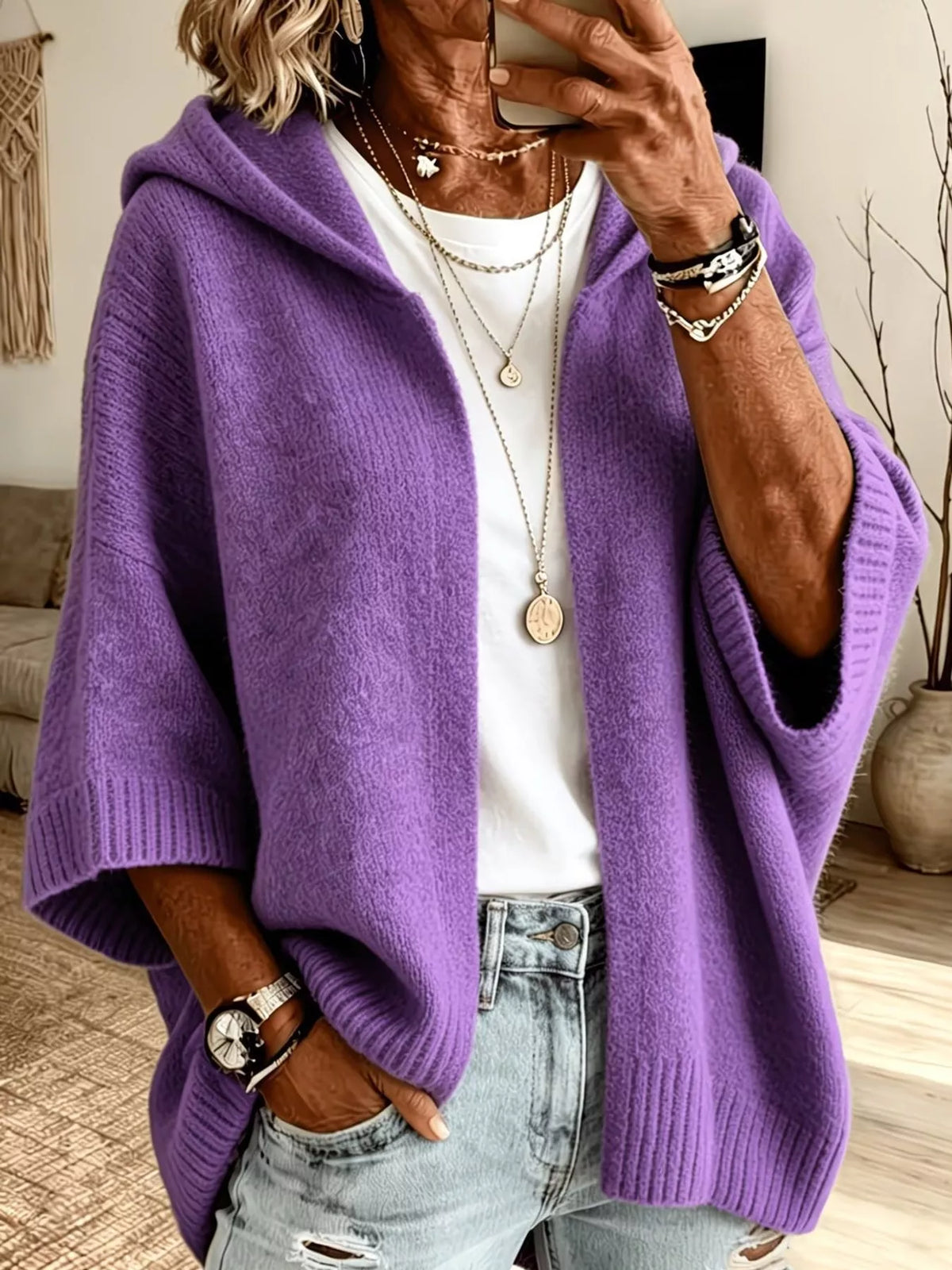 Full Size Hooded Open-front Knit Cardigan Plus (11)
