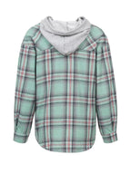 Plaid Button-up Hooded Shirt Chest Pocket (33)