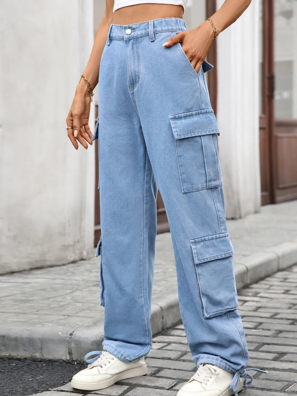 Casual Wide Leg Cargo Jeans (4)
