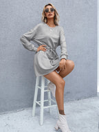 Drawstring Round Neck Dropped Shoulder Mini Dress (9)