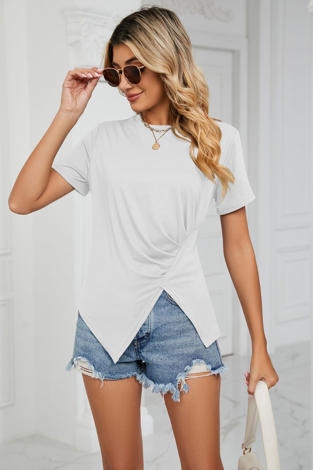 Ruched Hem Detail Crewneck T-shirt (11)