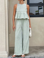 Gingham Sleeveless Top Wide-leg Pants Set (11)