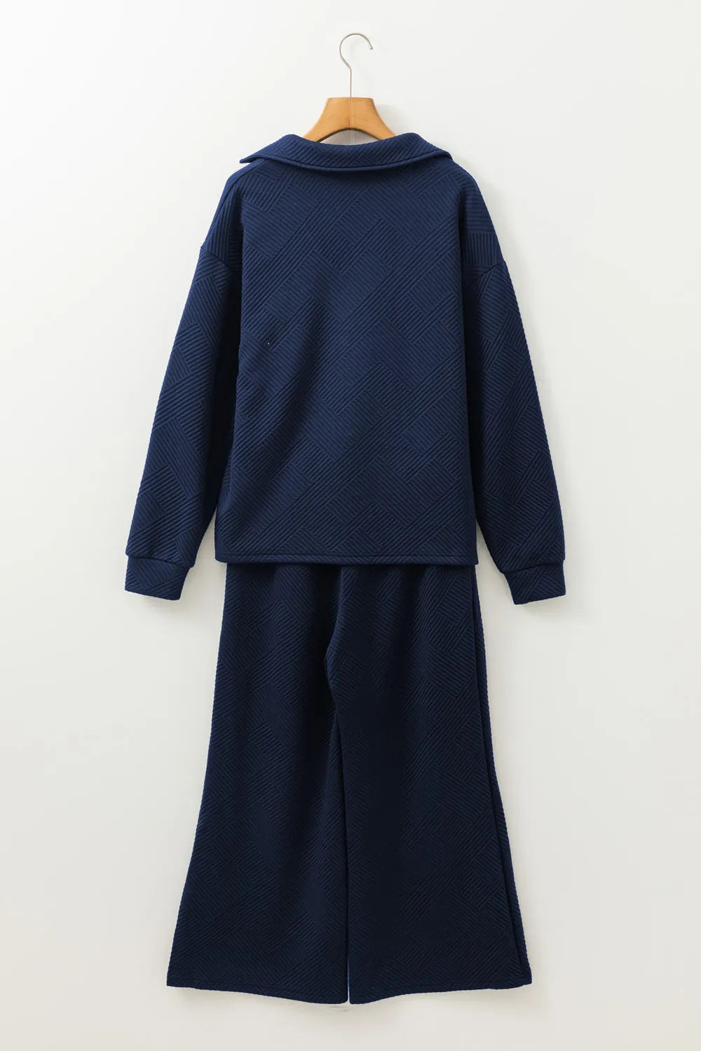Textured Collared Neck Top Wide Leg Pants Set (20)
