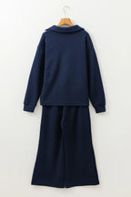 Textured Collared Neck Top Wide Leg Pants Set (20)