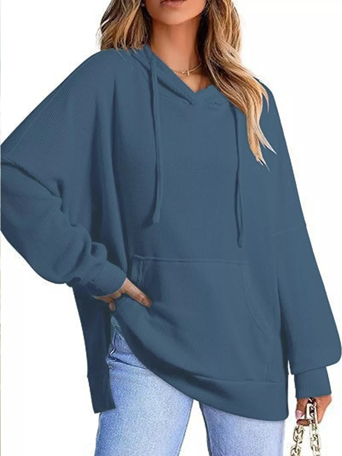 Oversized Drawstring Side Slit Hoodie (11)