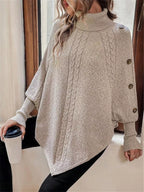 Cable Knit Turtleneck Cape Sweater (5)
