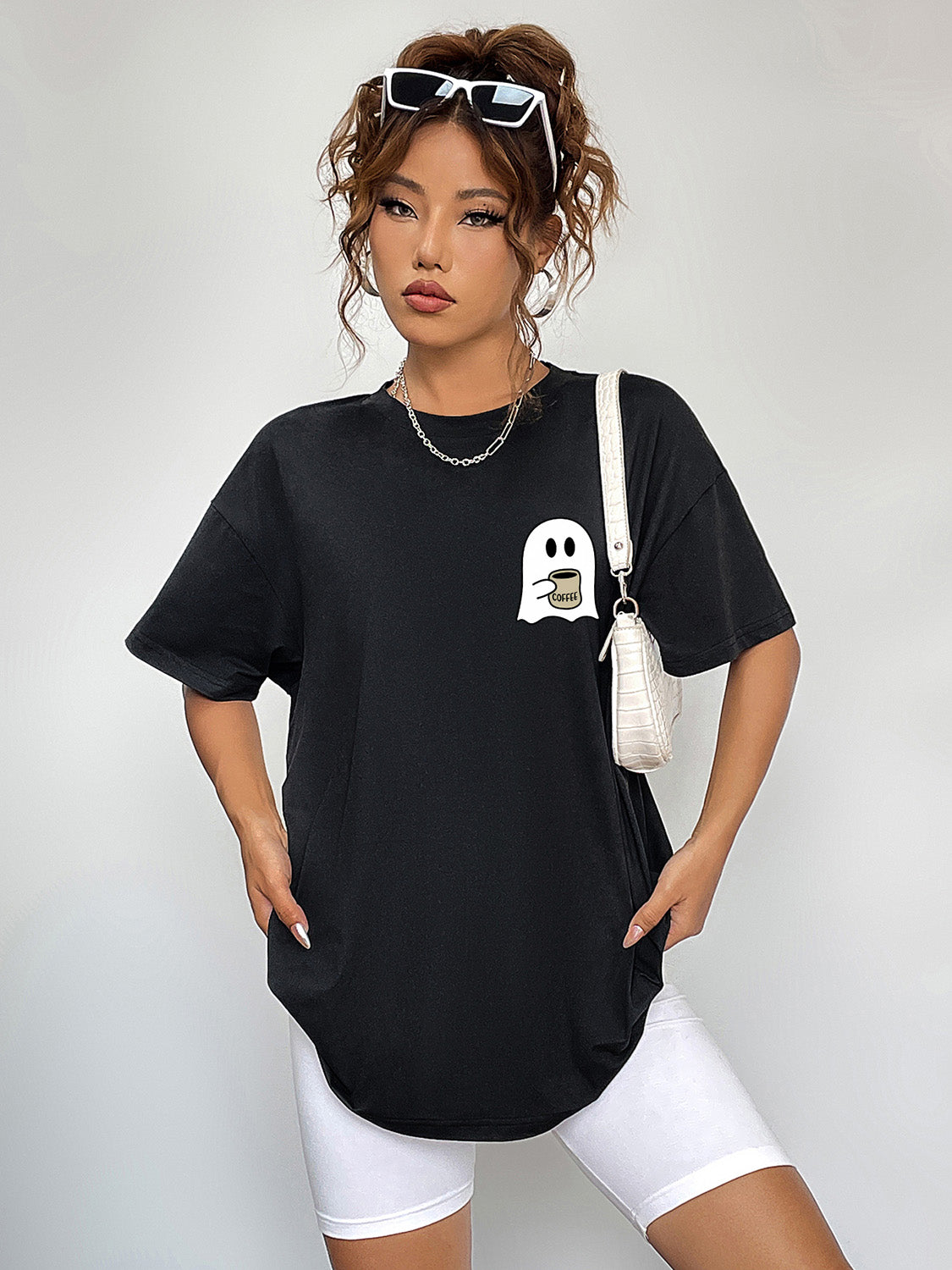 Round Neck Short Sleeve Ghost Graphic T-shirt (6)