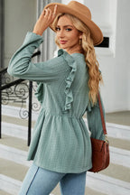 Ruffled Round Neck Balloon Sleeve Blouse (18)