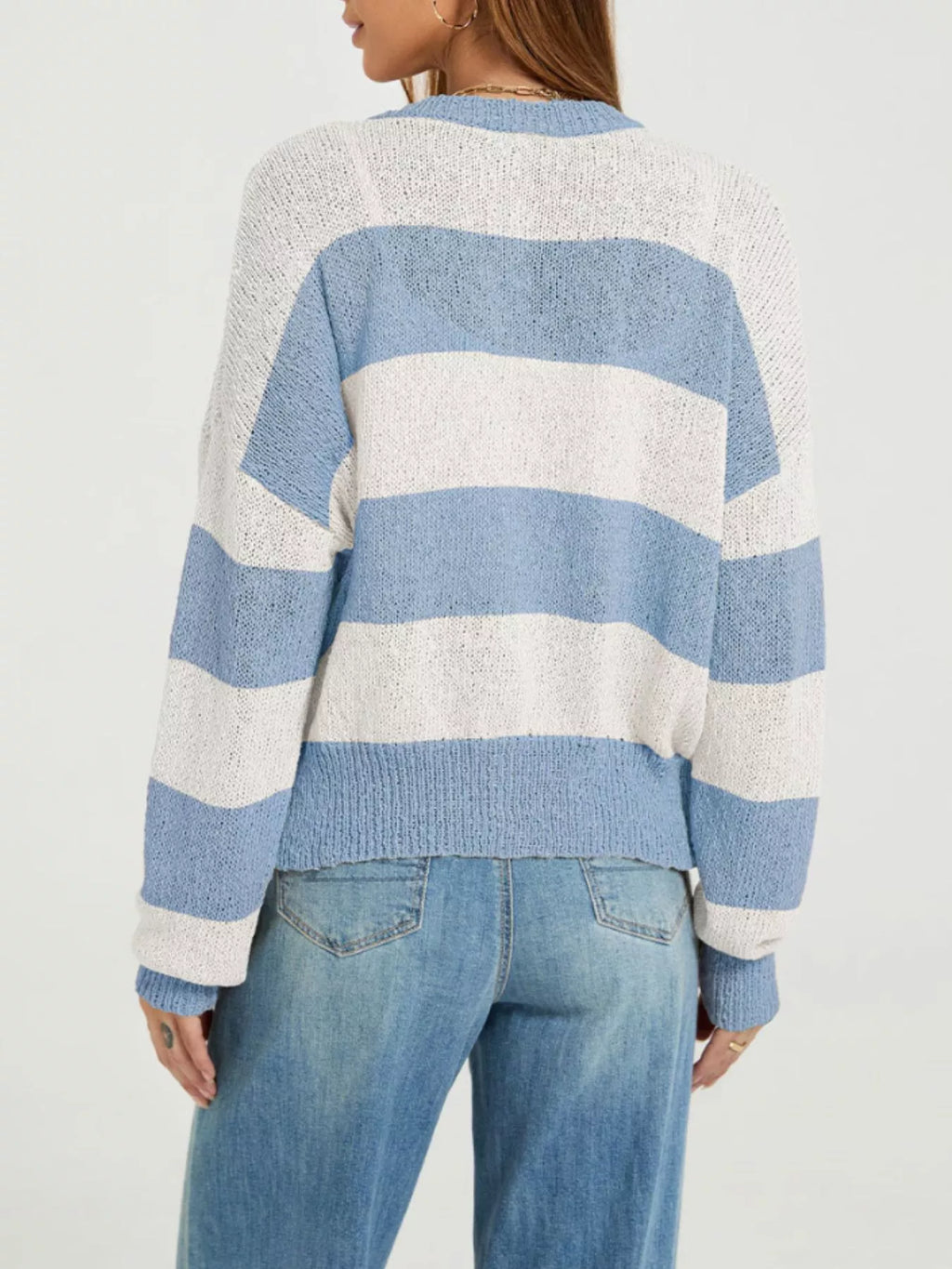 Casual Striped Button-down Knit Cardigan (2)