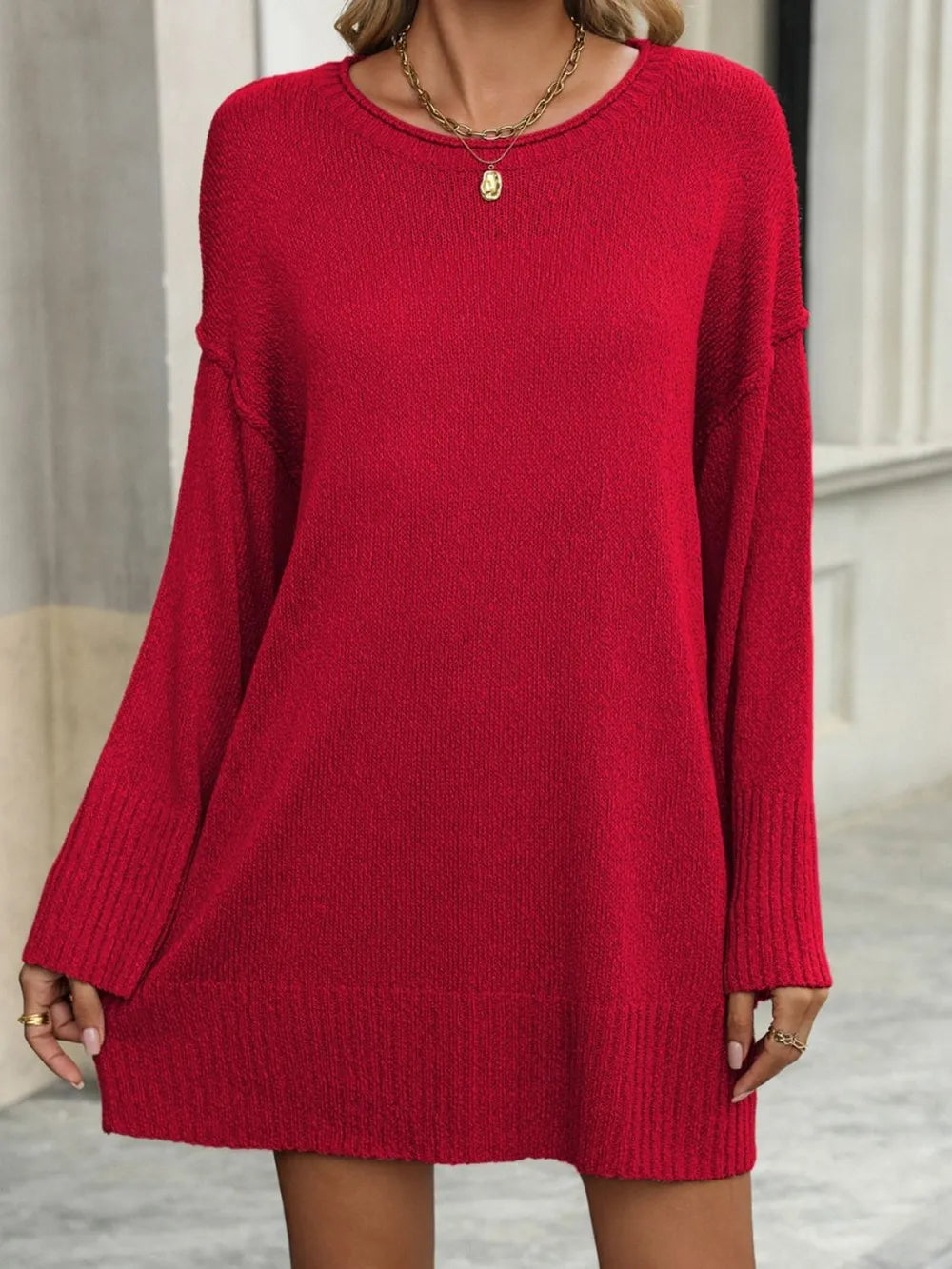 Round Neck Dropped Shoulder Sweater (5)