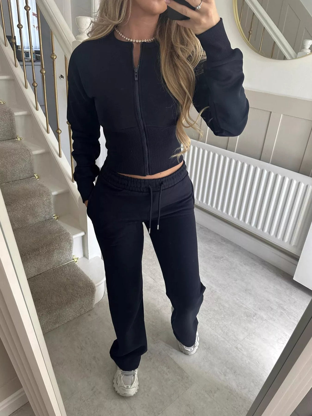 Zip-up Crop Hoodie High-waisted Pants Set (7)