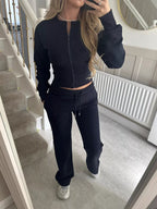 Zip-up Crop Hoodie High-waisted Pants Set (7)