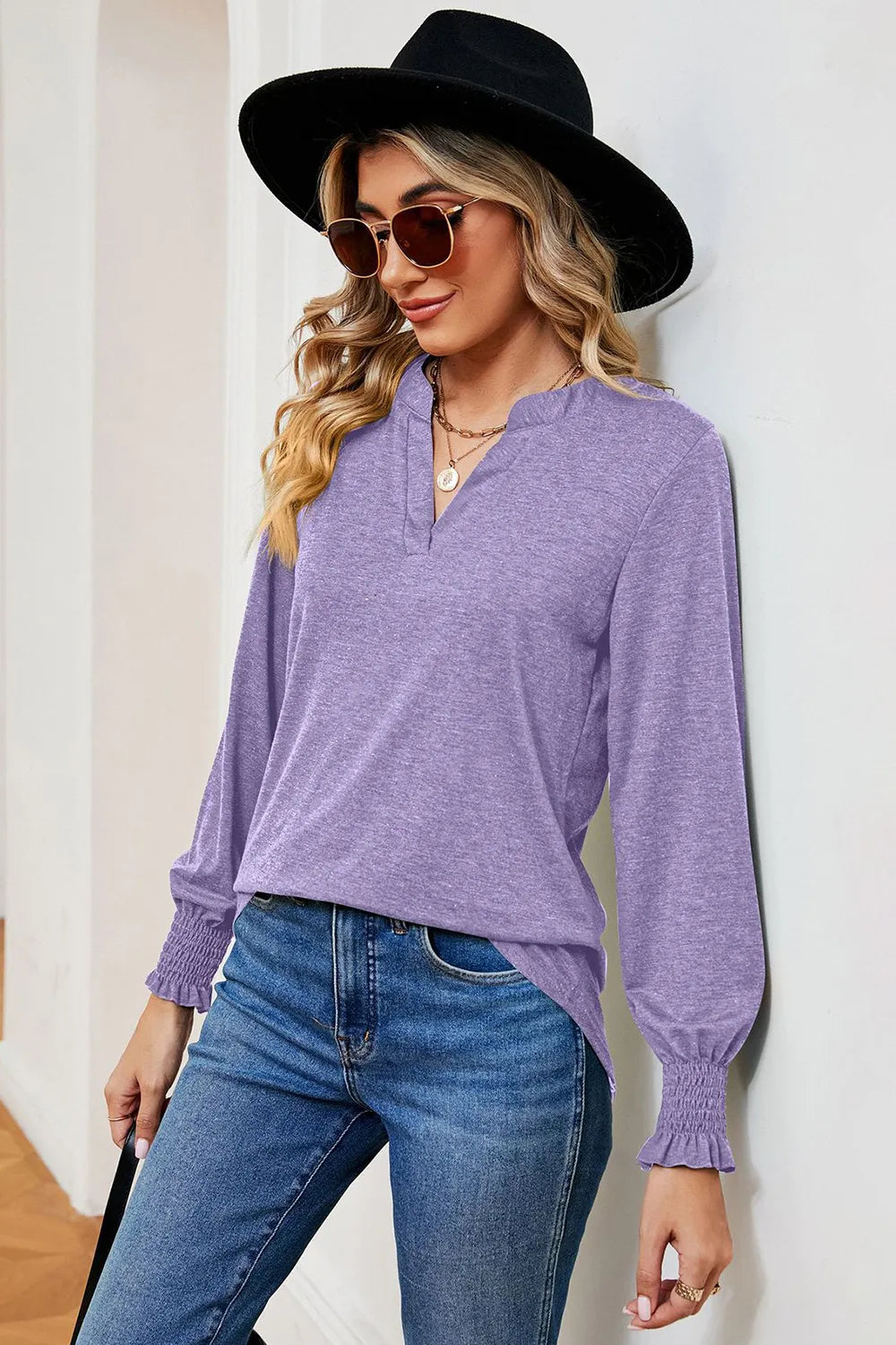 Notched Lantern Sleeve T-shirt (32)