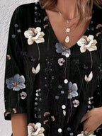 Floral Print V-neck Button-down Shirt (12)