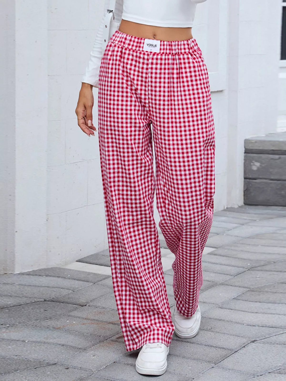 Plaid Wide Leg Casual Pants (6)