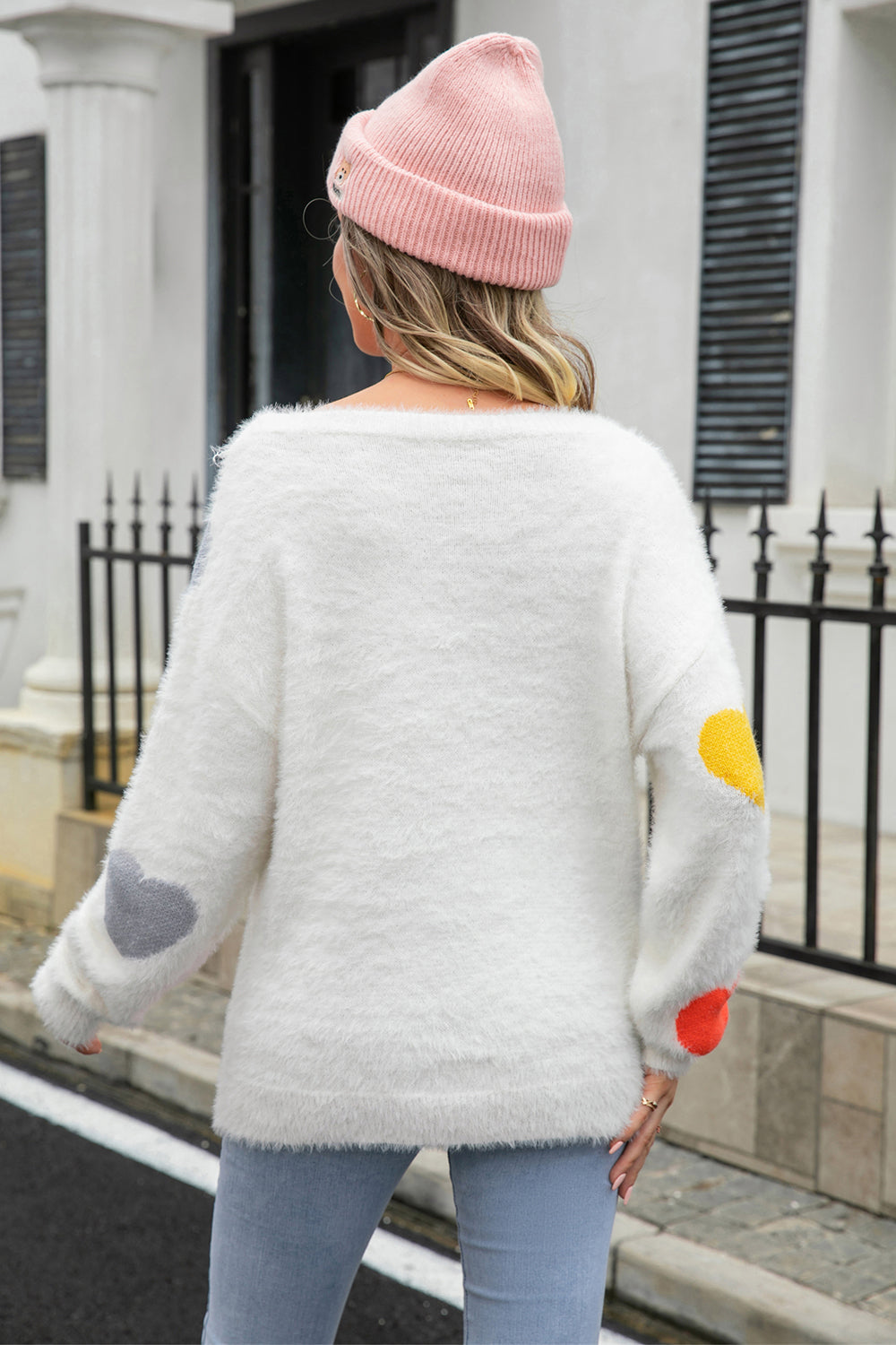Heart Pattern Round Neck Long Sleeve Sweater (7)