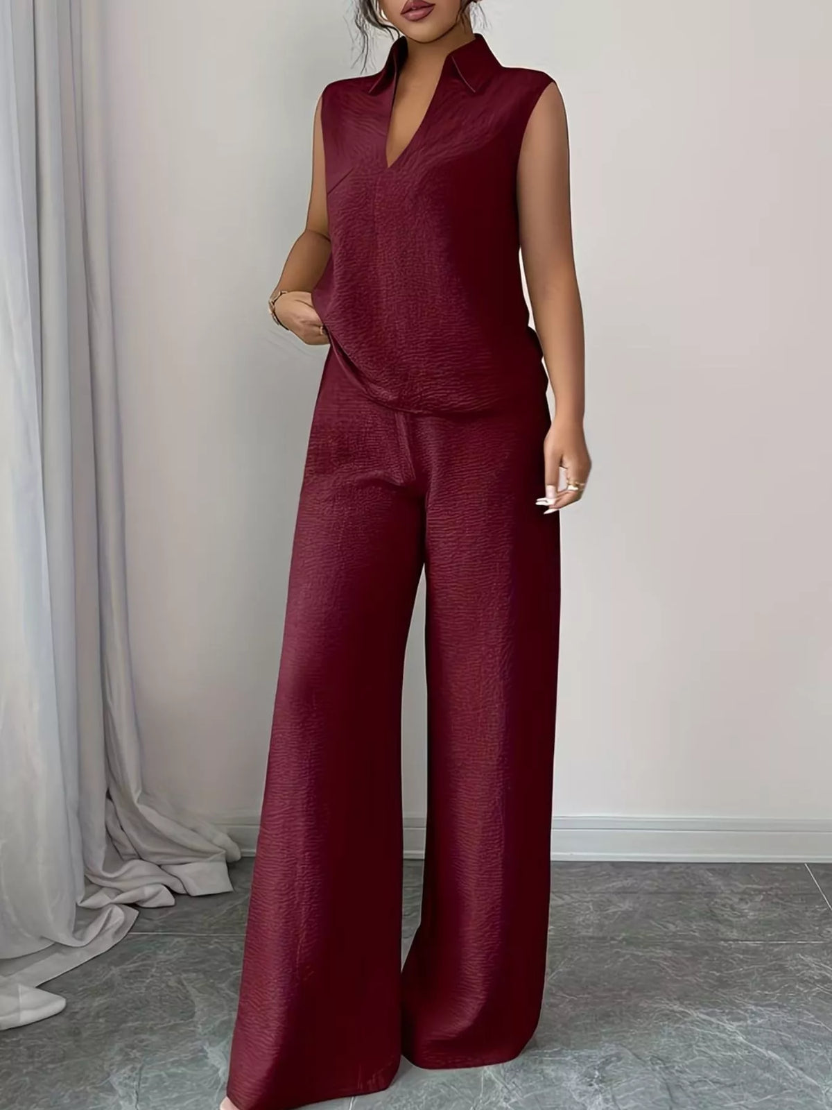 Sleeveless Top Wide Leg Pants Set (8)