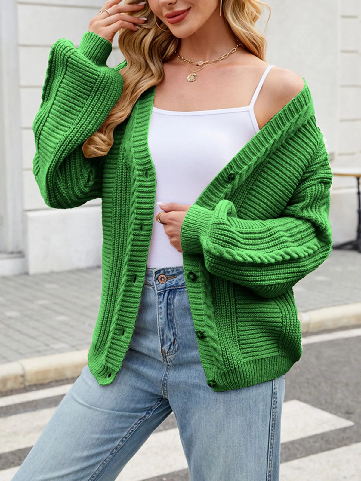 Cable Knit Button-up Cardigan (18)