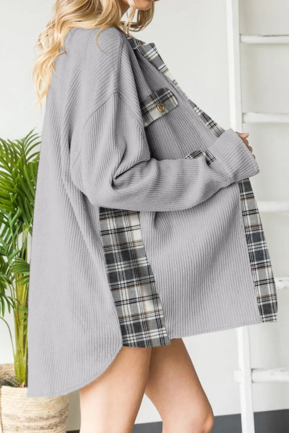Plaid Button Down Collared Jacket (36)