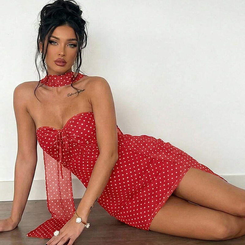 Chic Polka-dot Strapless Dress photo 1
