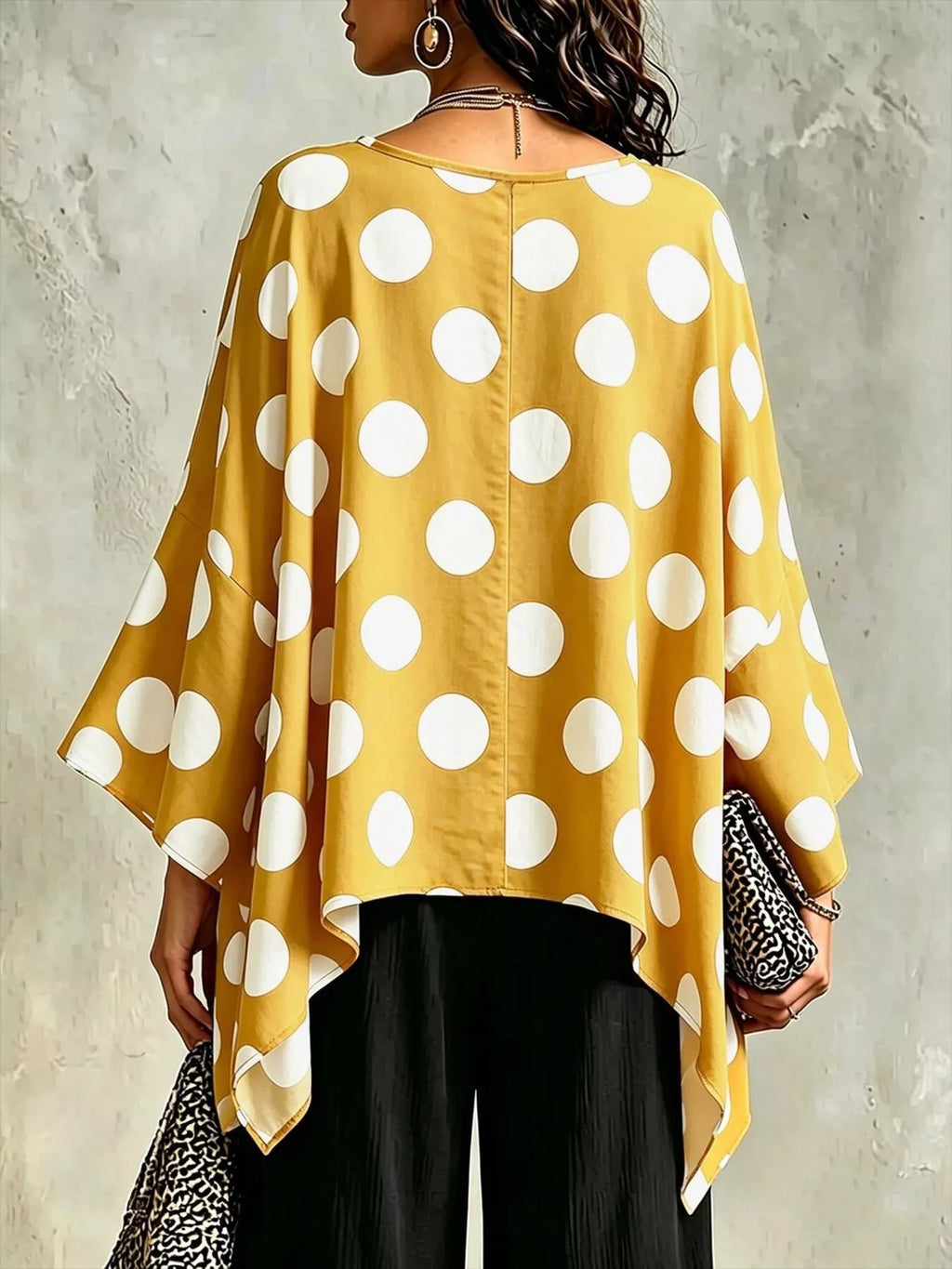 Polka Dot Asymmetrical Hem Blouse (5)