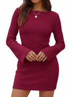 Ribbed Knit Long Sleeve Slim Fit Sweater Dress (8)