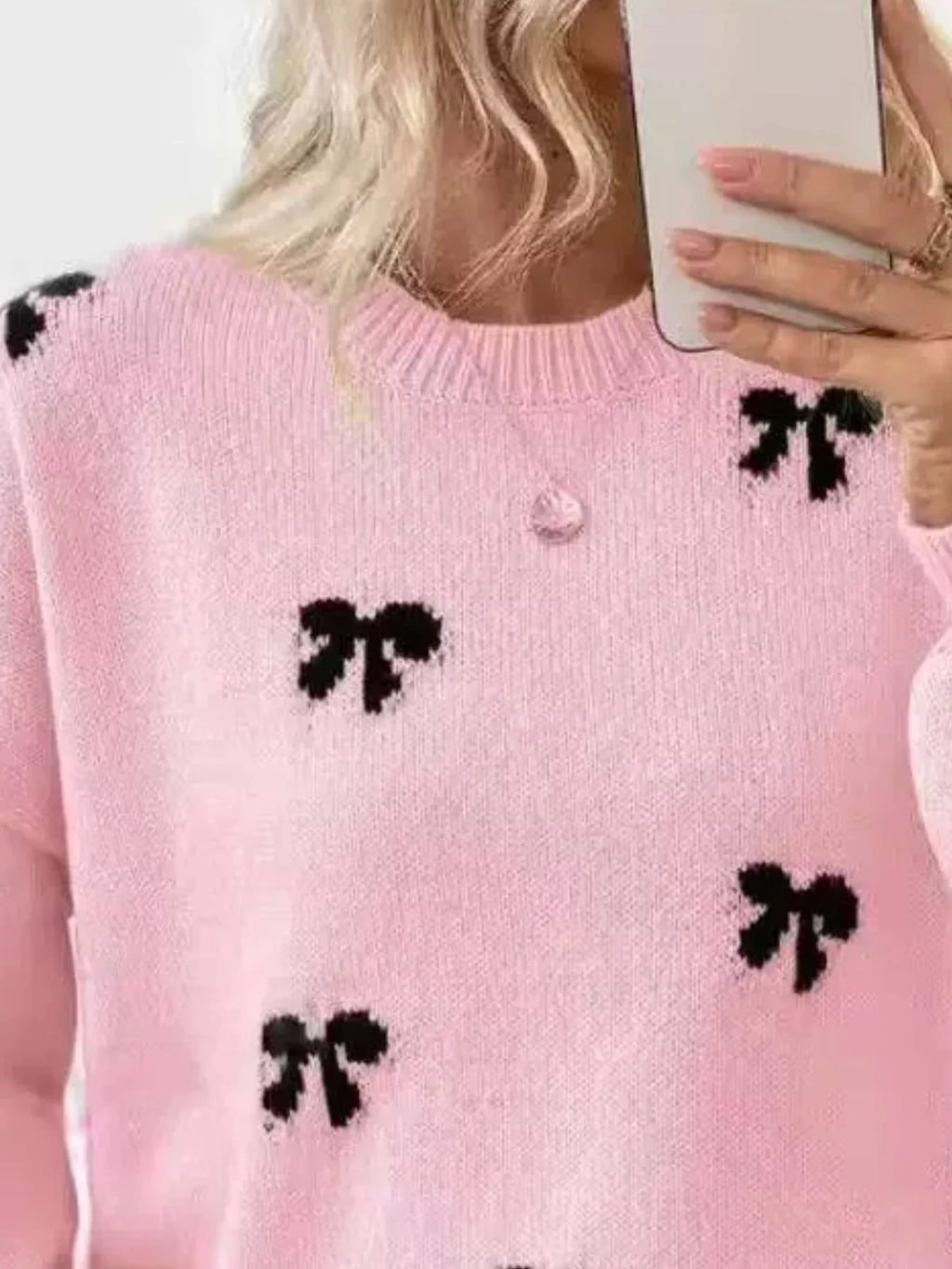 Bow Round Neck Dropped Shoulder Sweater (8)