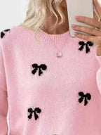 Bow Round Neck Dropped Shoulder Sweater (8)