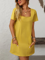 Square Neck Short Sleeve Mini Dress (3)